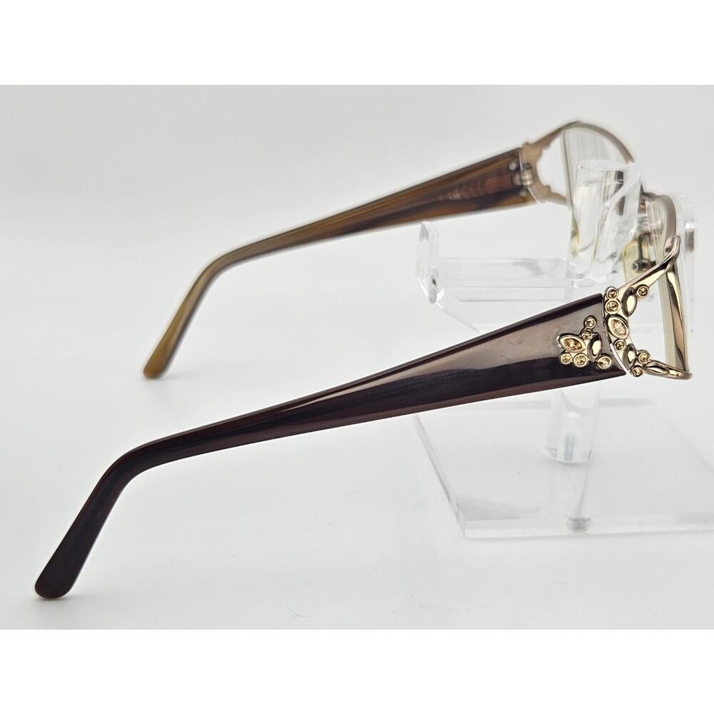 Luxe Eyeglass Frames Brown Gold Crystal Accent Hinges 53-17-135 Full Rim K8 - Picture 3 of 14
